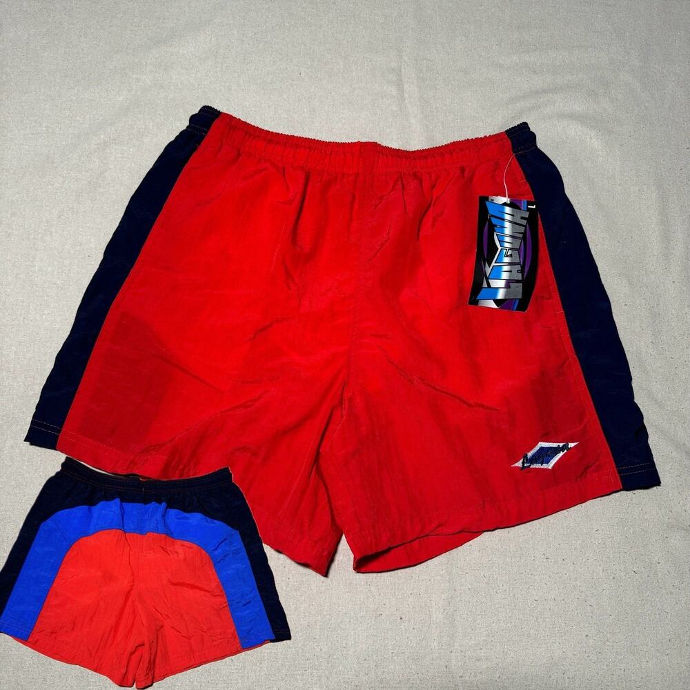 NWT Laguna Vintage Swim Shorts L 36-38 Trunks Pocket Logo Red Blue Black Preppy